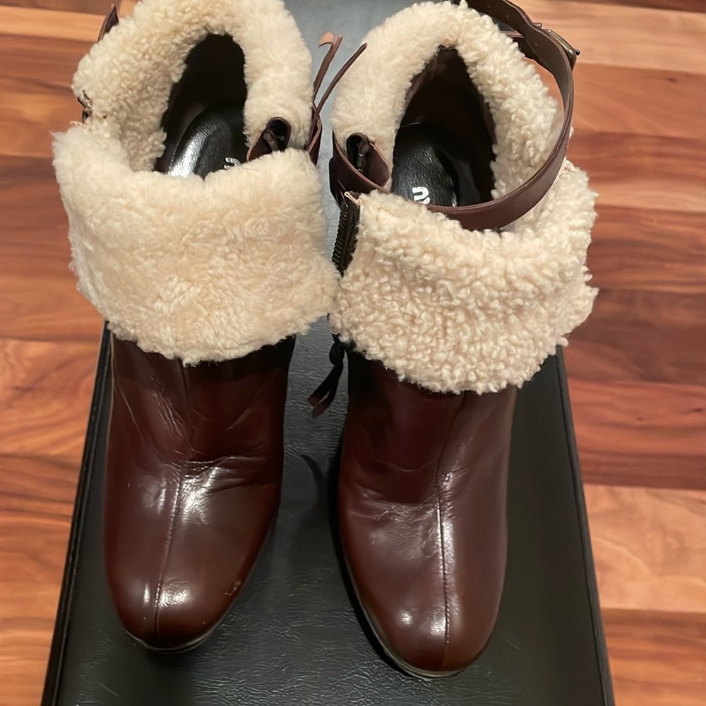 Miu Miu shearling and leather bootie